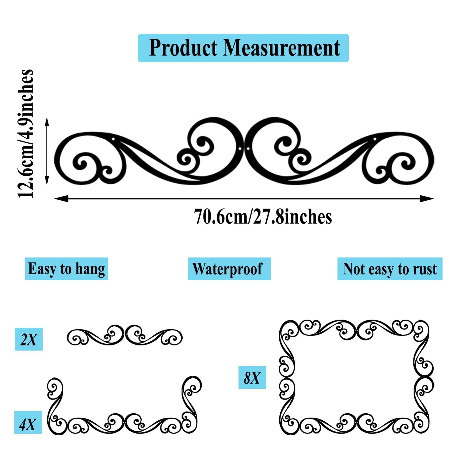 Metal Scroll Wall Art Decor Rustic Iron Wall Scroll Decorations Pair Scroll for