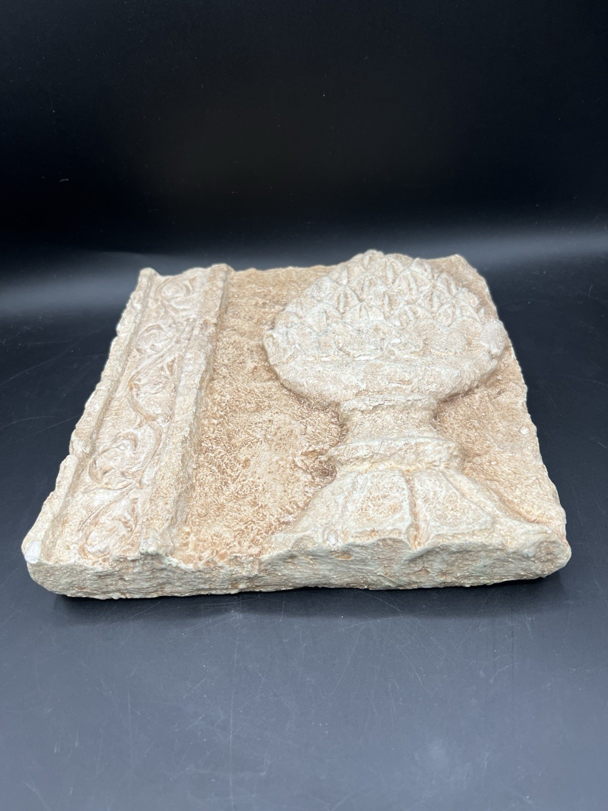 Ornate Wall Art Pineapple Plaque Stone Look Resin 9”x9”- 1.5” Textured Bordered