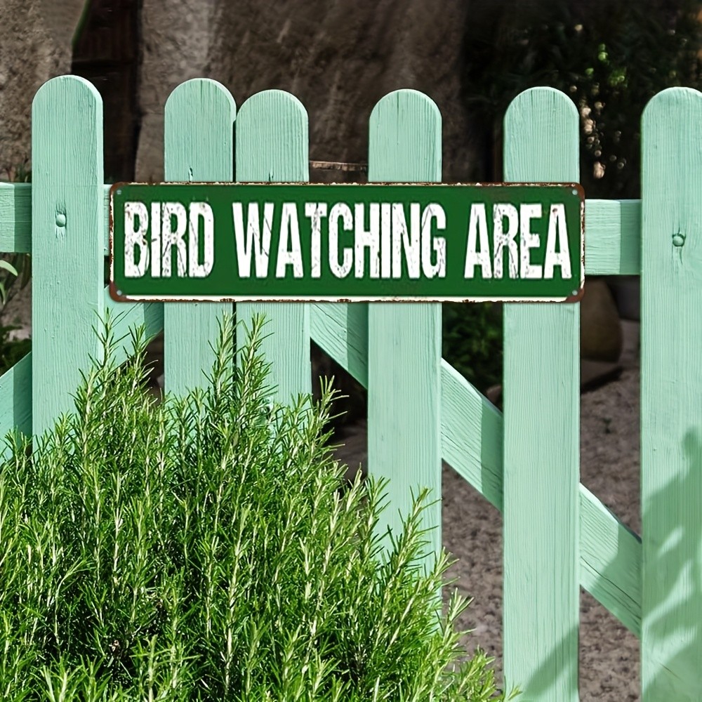 Vintage Bird Watching Sign Green White 4X16 Inches Iron Metal