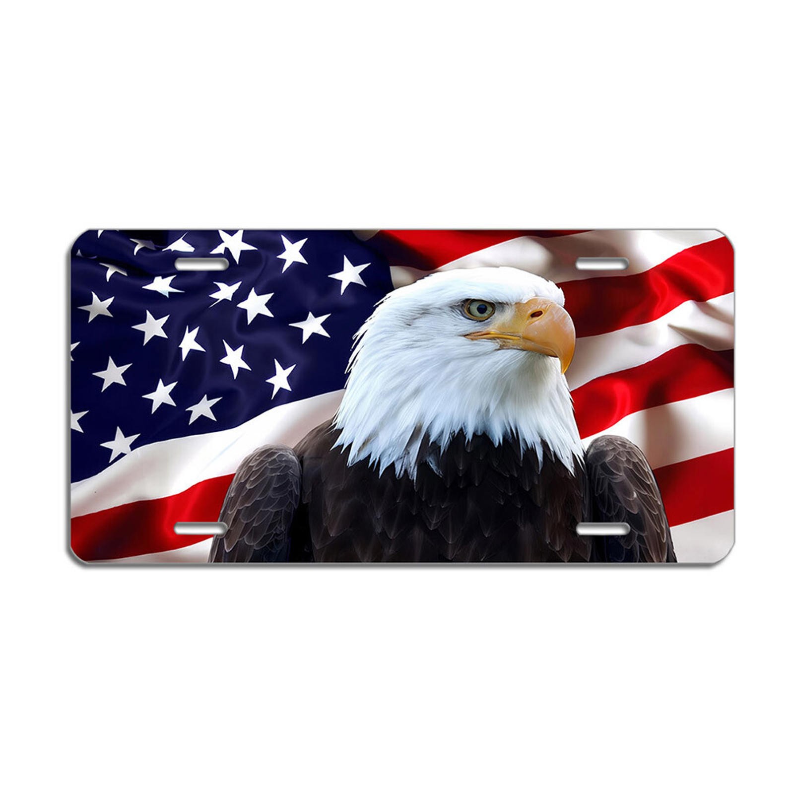 American Flag with Bald Eagle License Plate – Aluminum Car Tag, 6×12 In