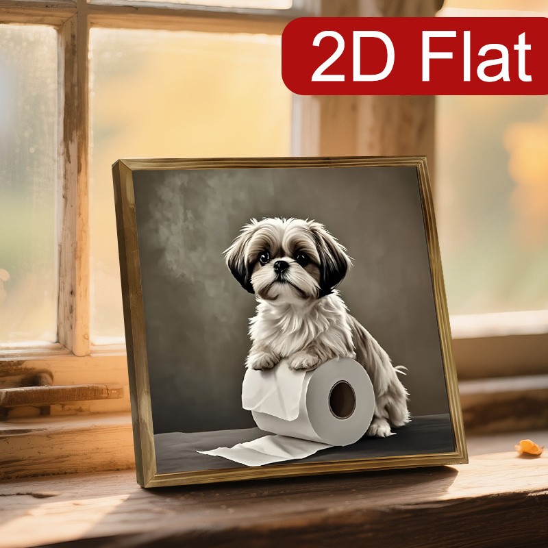 Muted Tone Shih Tzu Dog Toilet Paper Farmhouse Bathroom Tabletop Wooden Sign