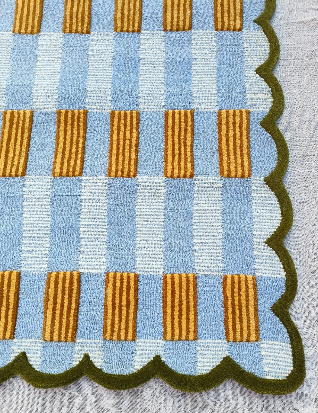 Handmade Wool Tufted Rug Mustard Blue | Modern Geometric Carpet Cozy Home Decors