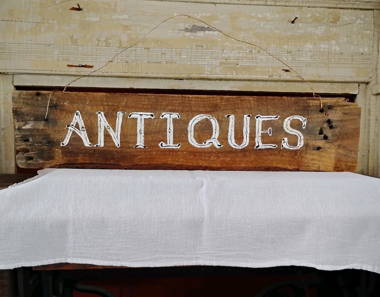 ‘Antiques” Hand Painted Sign Wooden 24’ Inches/ Letters Free Hand By Seller