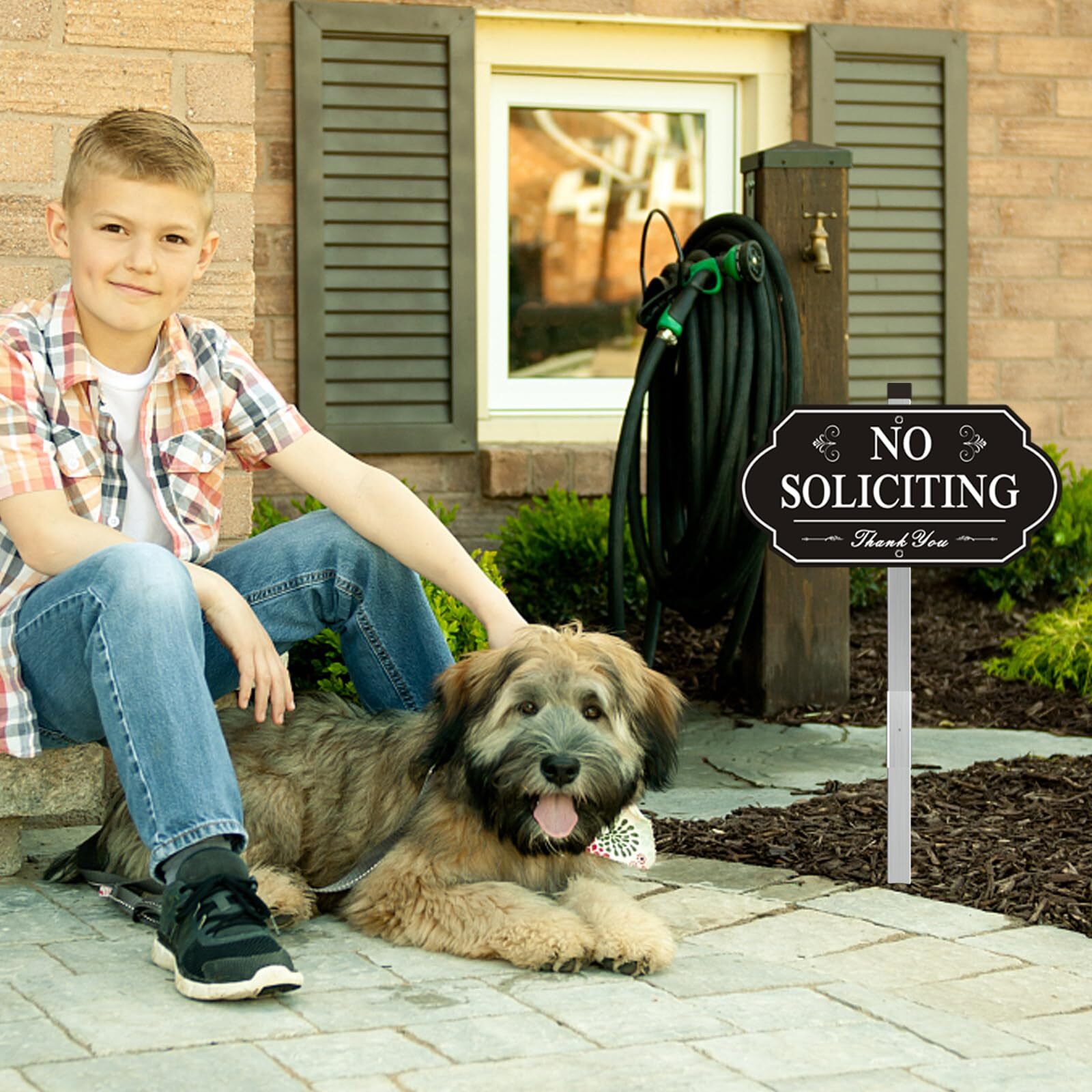 14″ x 7″ No Soliciting Sign with Stakes for House Yard Outdoor Lawn