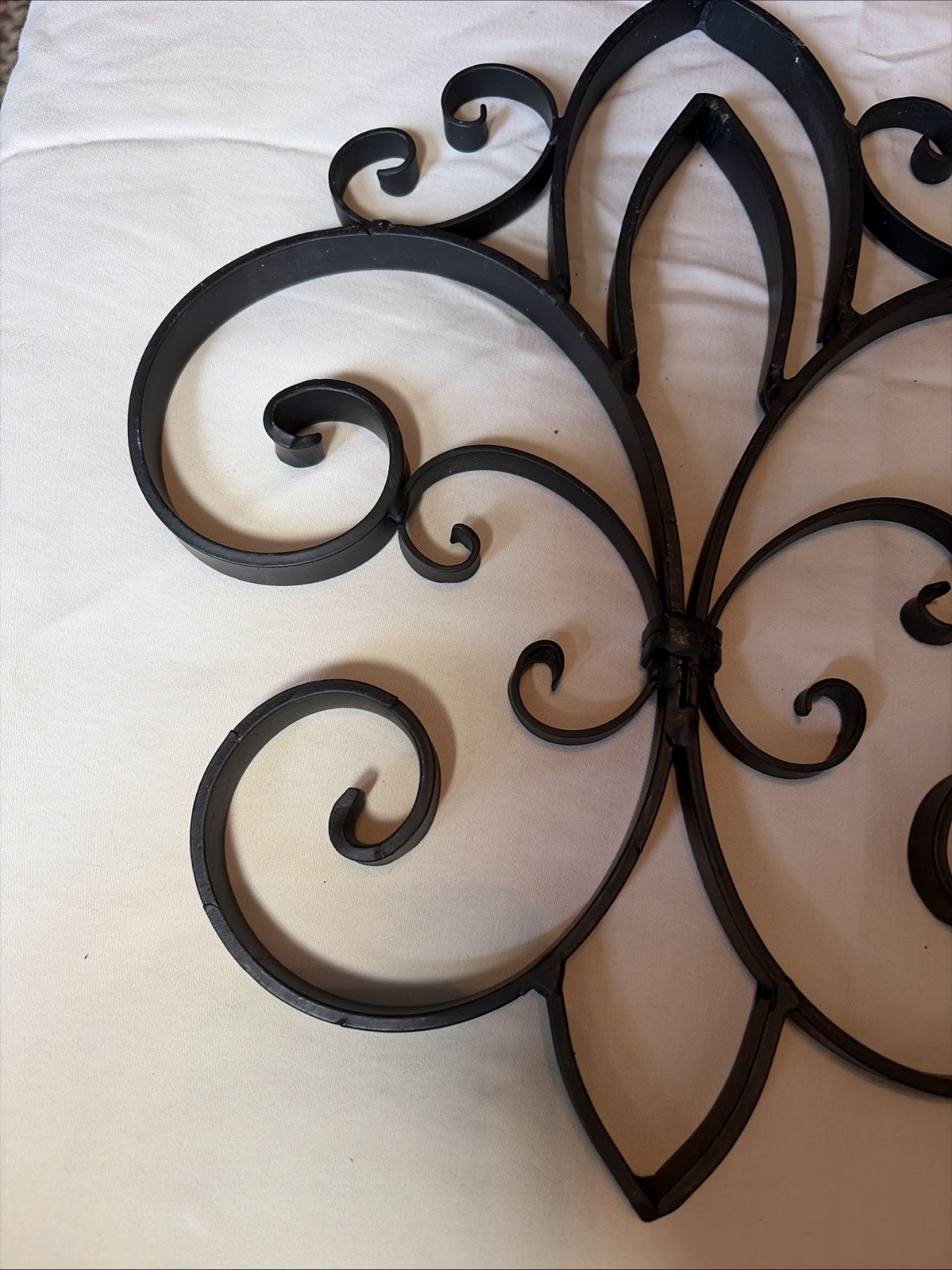 Fleur De Lis Black Wrought Iron Metal Scroll Wall Decor Vintage 11”x12” Pair