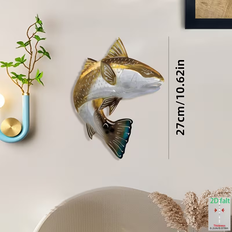 Redfish Metal Wall Decor Indoor Outdoor Fishing Wall Art Red Fish Sculpture Sign