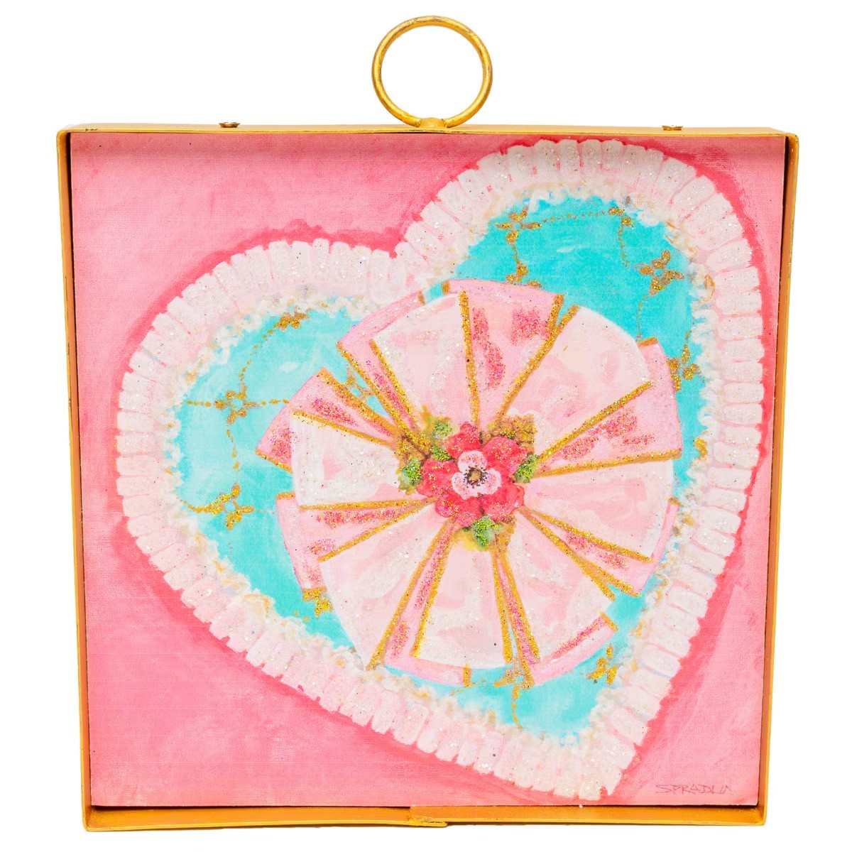 The Round Top Collection Mini Ribbon Heart Print 6x6x1