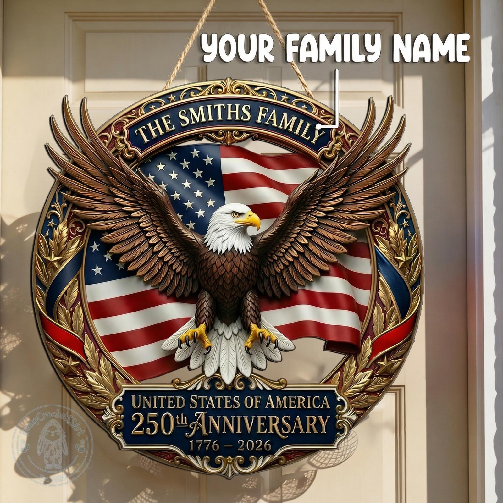 Personalized America 250th Anniversary Wood Sign with a faux 3D Effect , Patriot