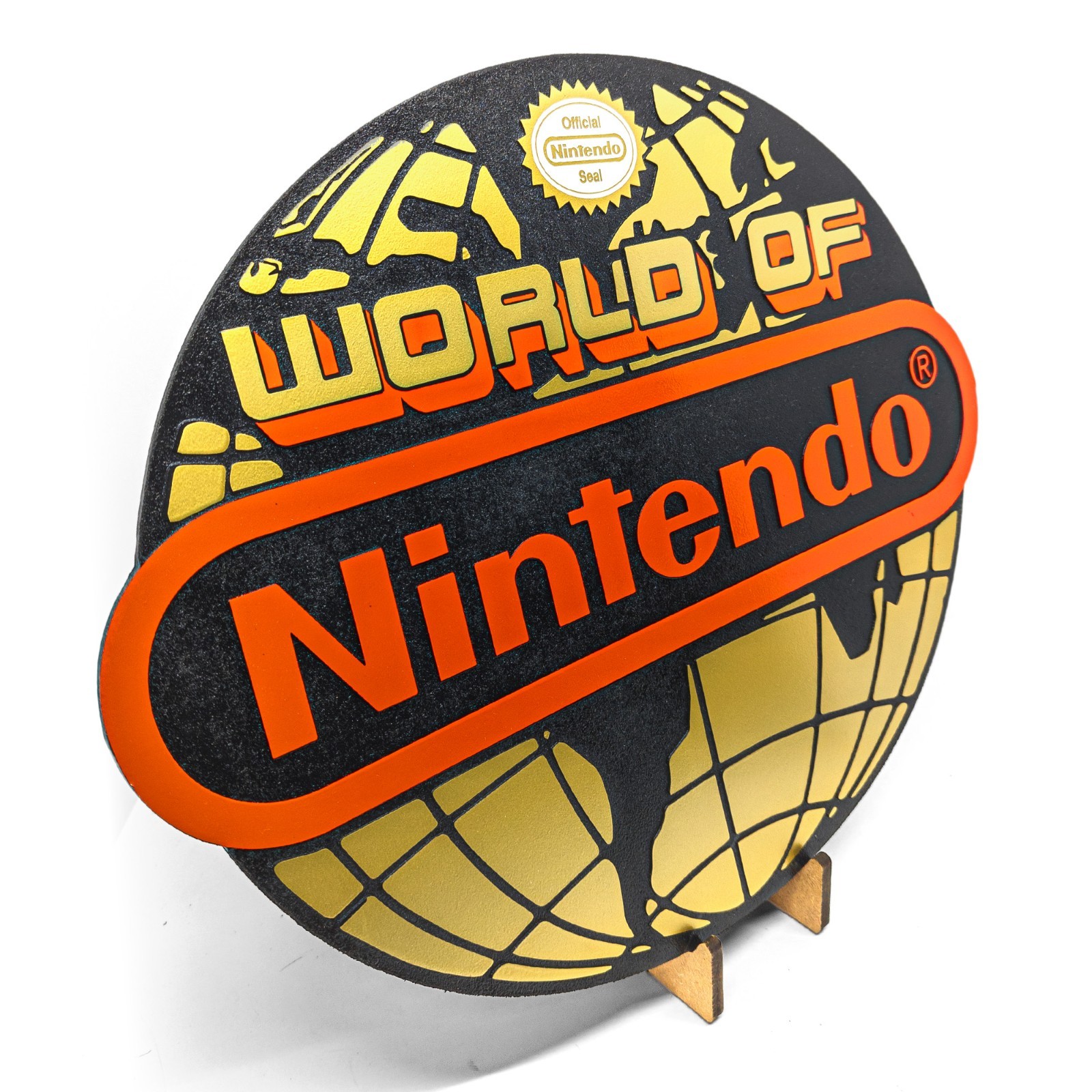 Large Engraved “World of Nintendo” Sign Wall Art Video Game Decor
