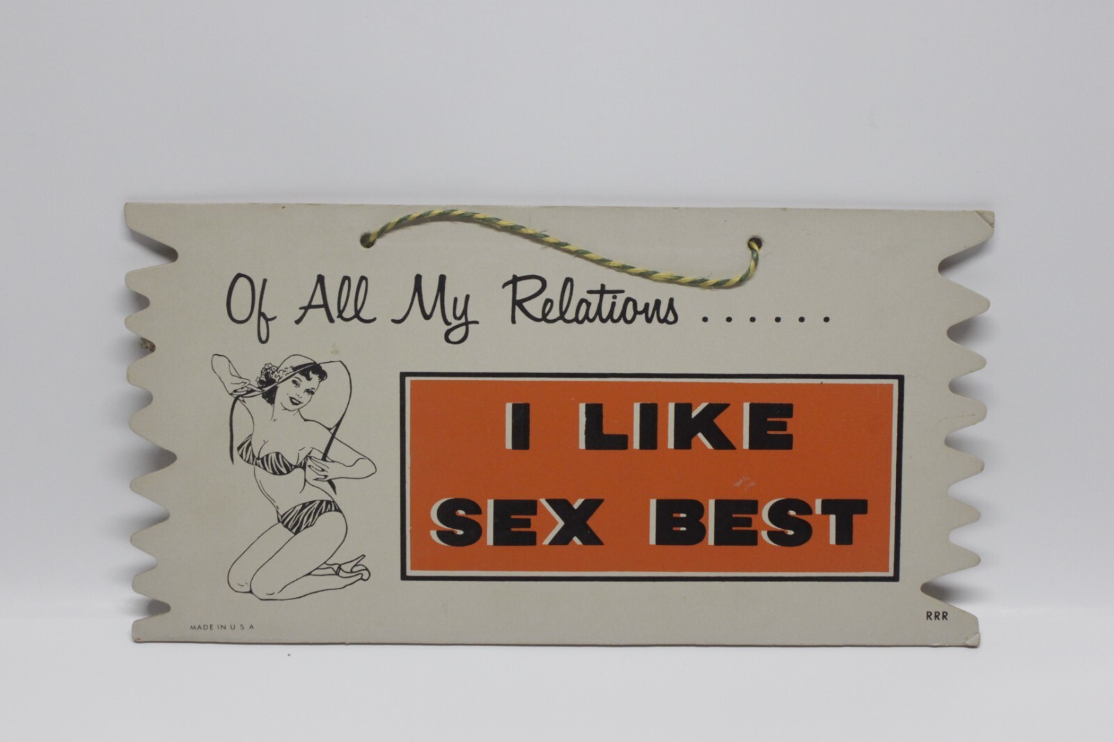 Vintage “Of All My Relations….I Like Sex Best” Sign funny humor adult