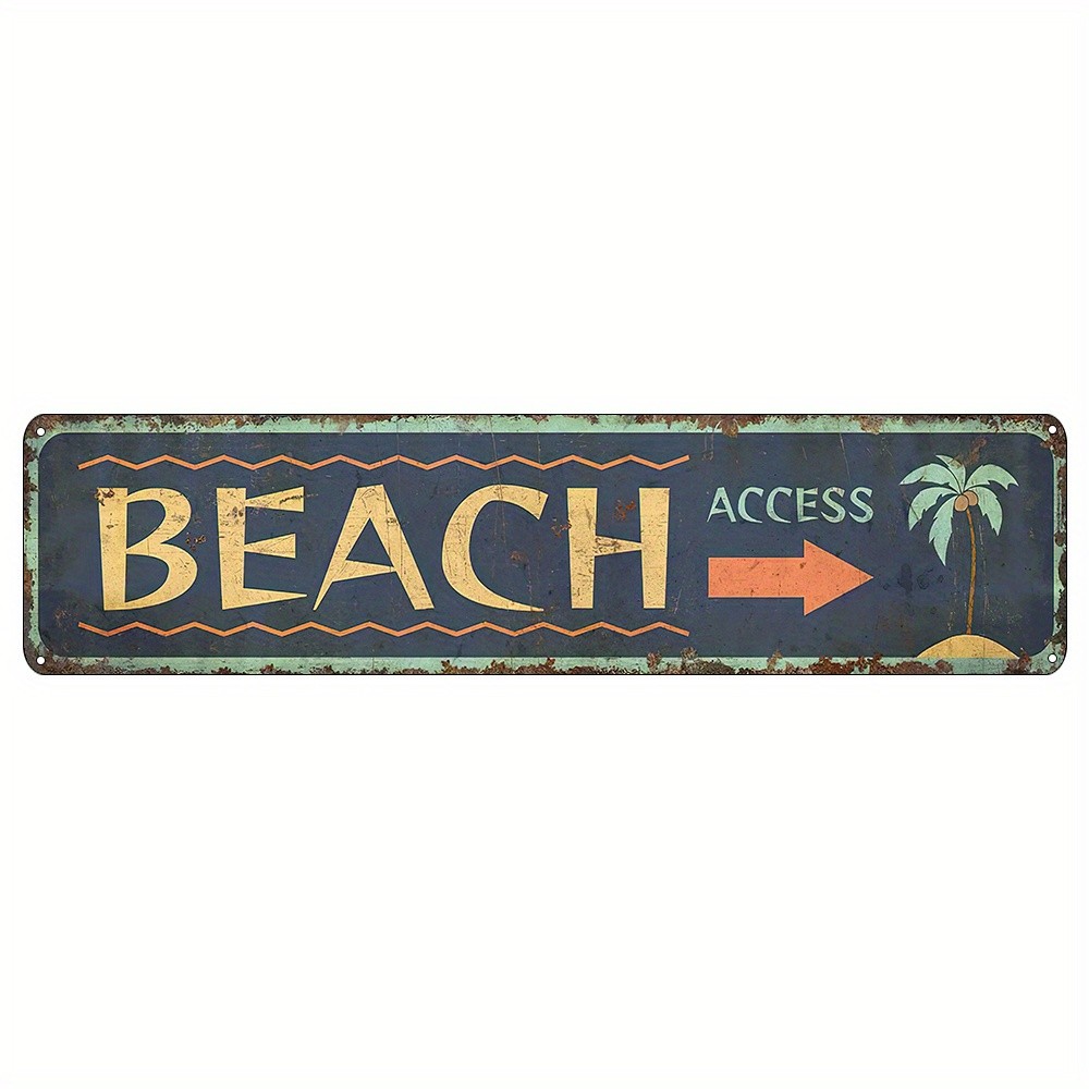 Vintage Beach Access Palm Tree Metal Sign Coastal Beach House Wall Decoration