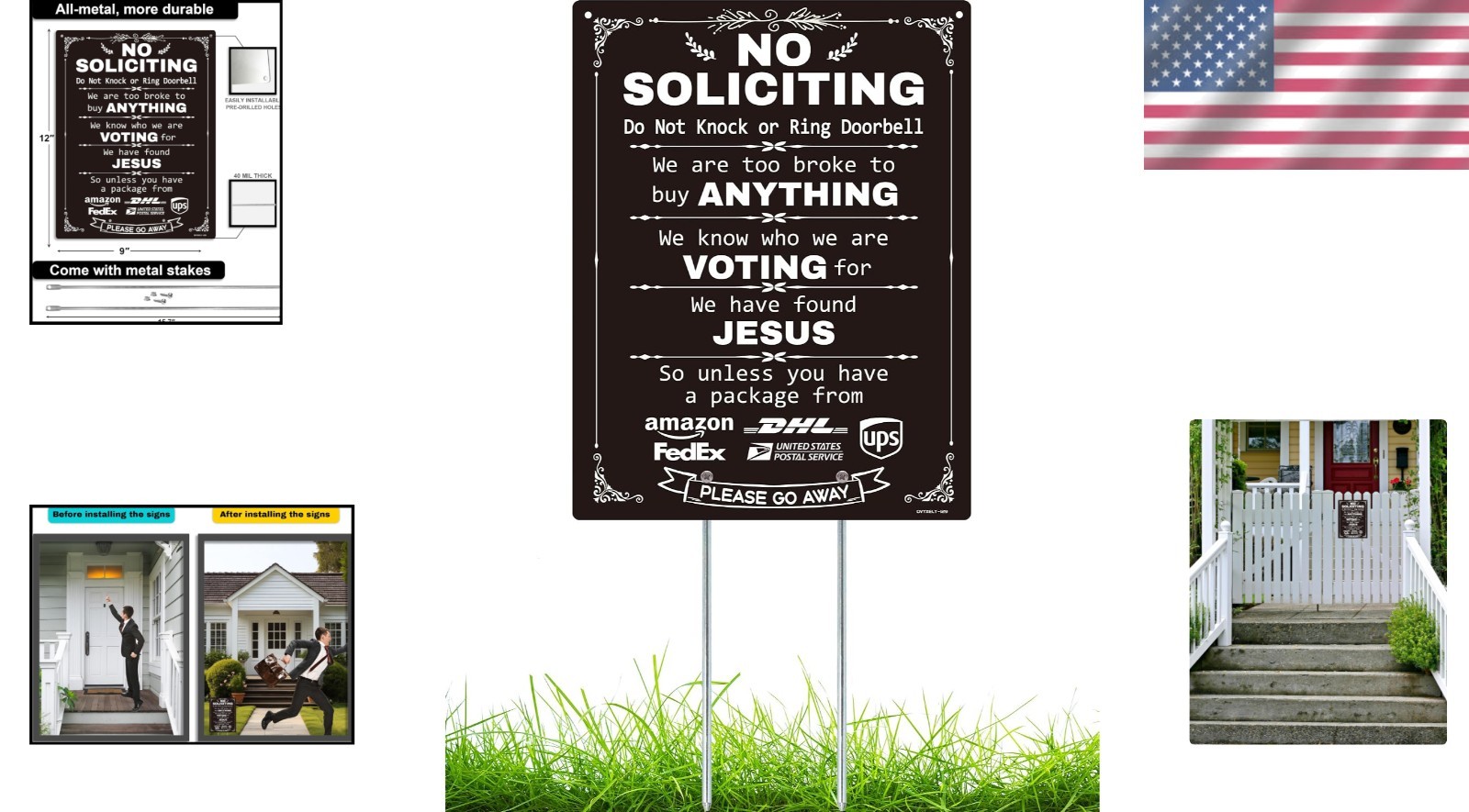 Weatherproof Black No Soliciting Sign – Durable 12×9 Aluminum for Door & Lawn
