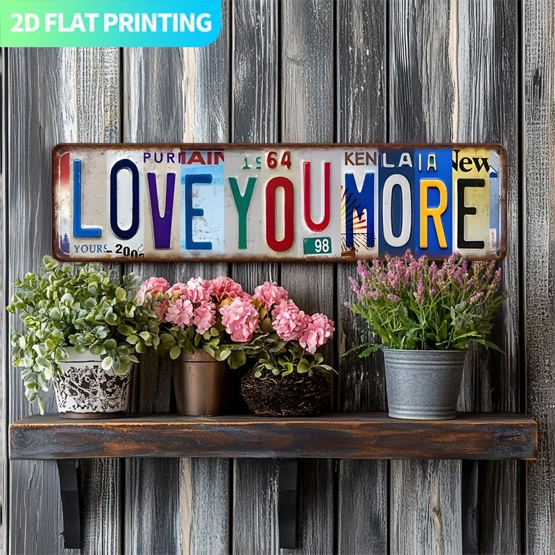 Love You More License Plate Collage Metal Sign Rustic Vintage Wall Decor Plaque