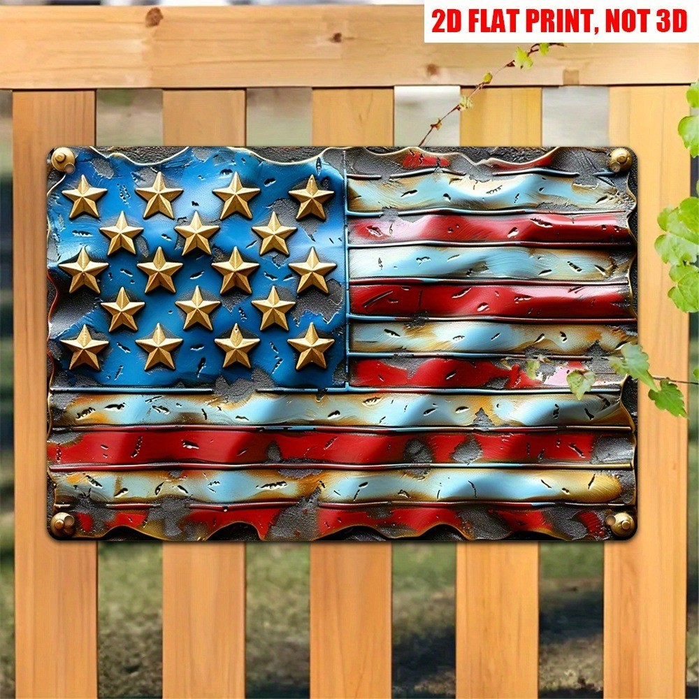 Tin Signs Vintage American Flag Metal Patriotic Sign Wall Art Decor USA July 4th