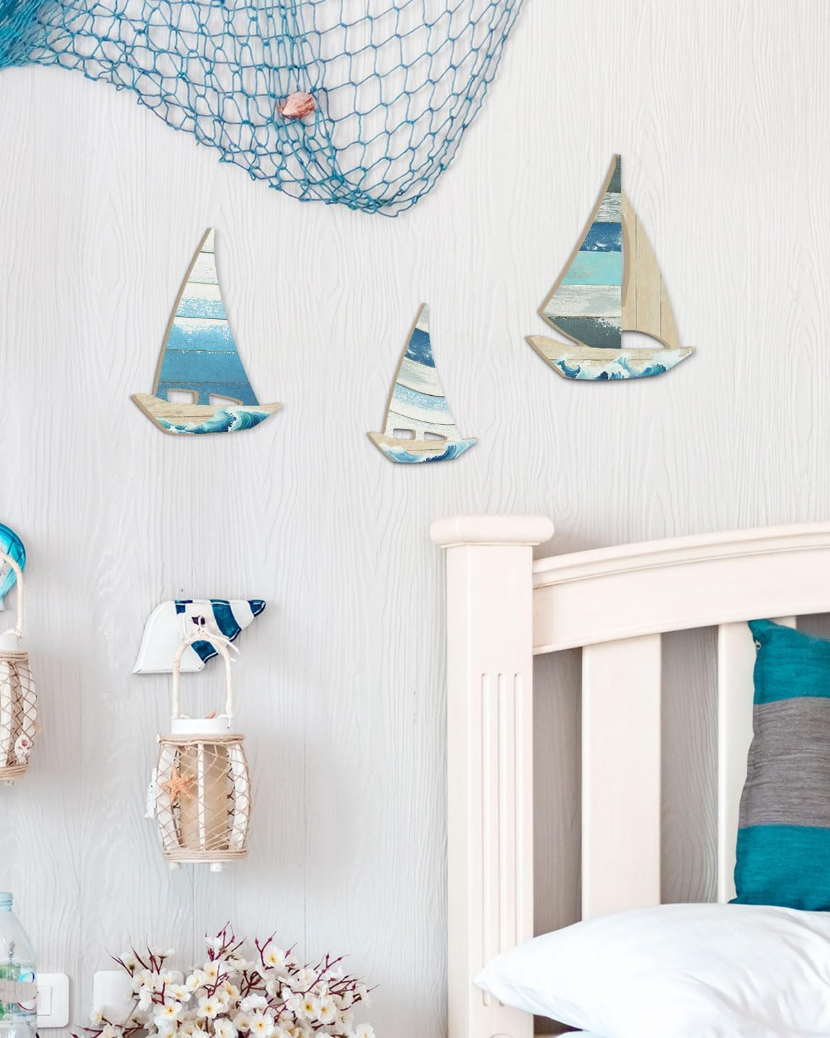 Putuo Decor 3 Pcs Vintage Sailboat Wall Art Set, Coastal Ocean Theme Decor with