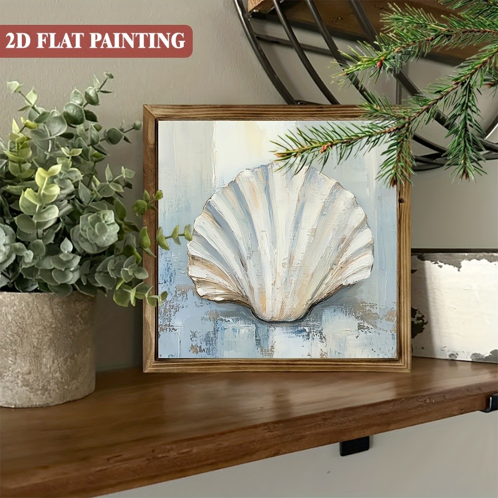 2D Rustic Blue Shell Watercolor Wood Sign Coastal Beach Decor Ocean Lovers’ Gift