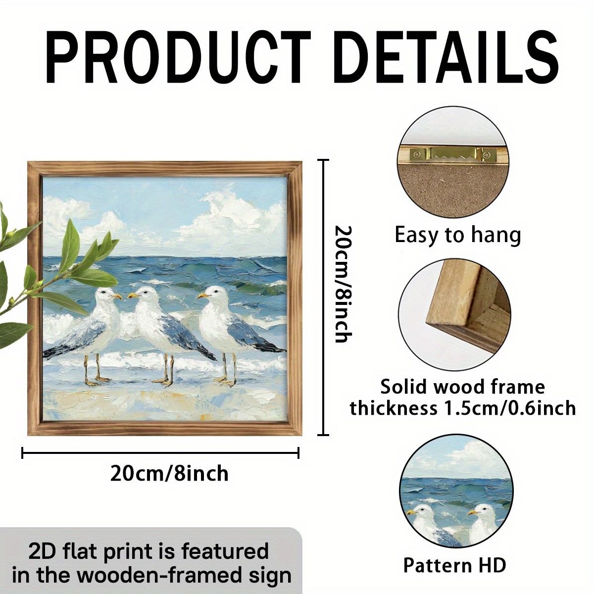Seagulls Coastal Wooden Print Wall Art Framed Beach Theme Decor for Home & Patio