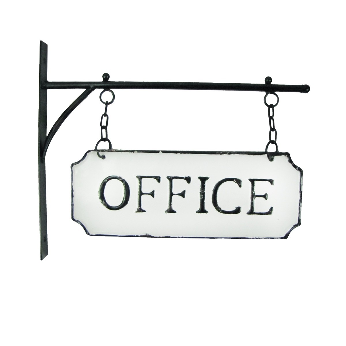 Rustic White Enamel Dual Hanging Office Flange Sign Vintage Embossed Wall Decor
