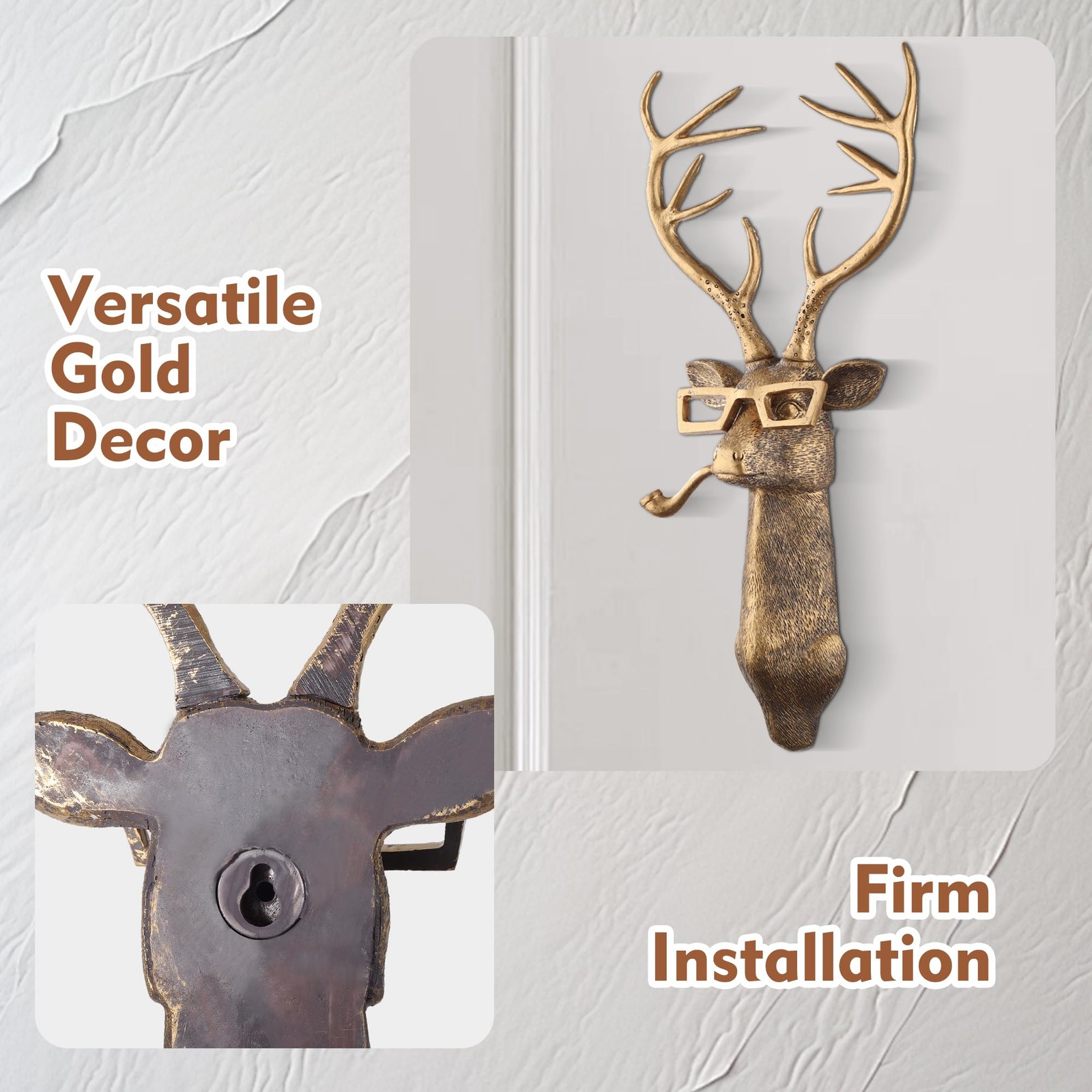 5 PCS Animal Head Wall Decor Gold Sculpture Modern Office Bedroom Art Mount