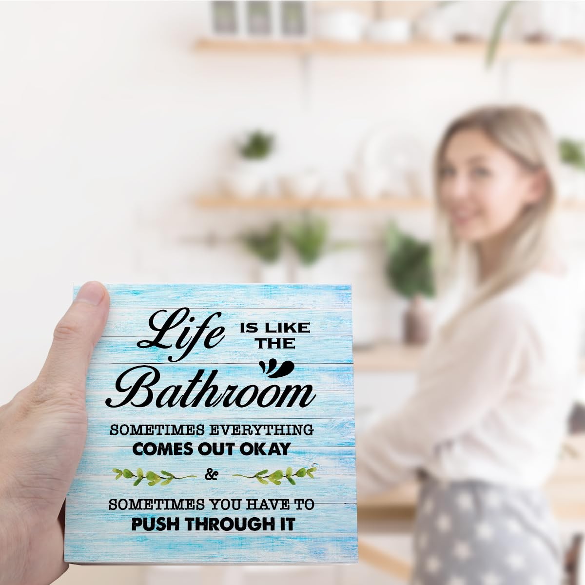 Blue Wood Life is Like The Bathroom Wooden Box Sign Desk Decor,Funny Bathroom…