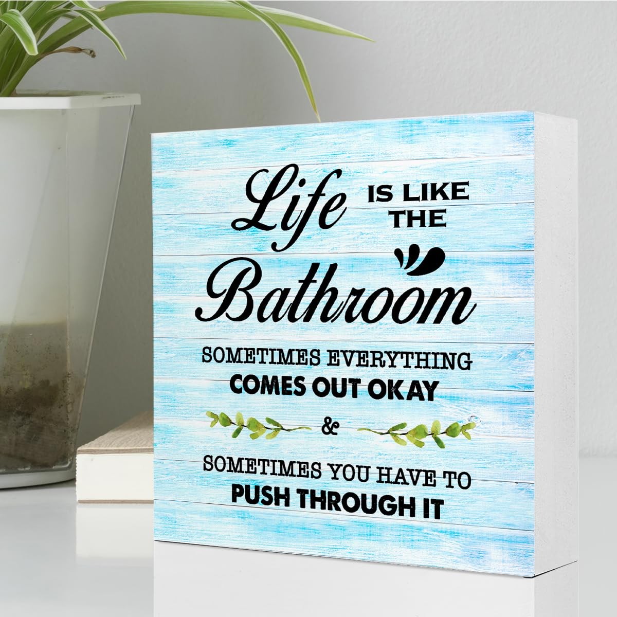 Blue Wood Life is Like The Bathroom Wooden Box Sign Desk Decor,Funny Bathroom…
