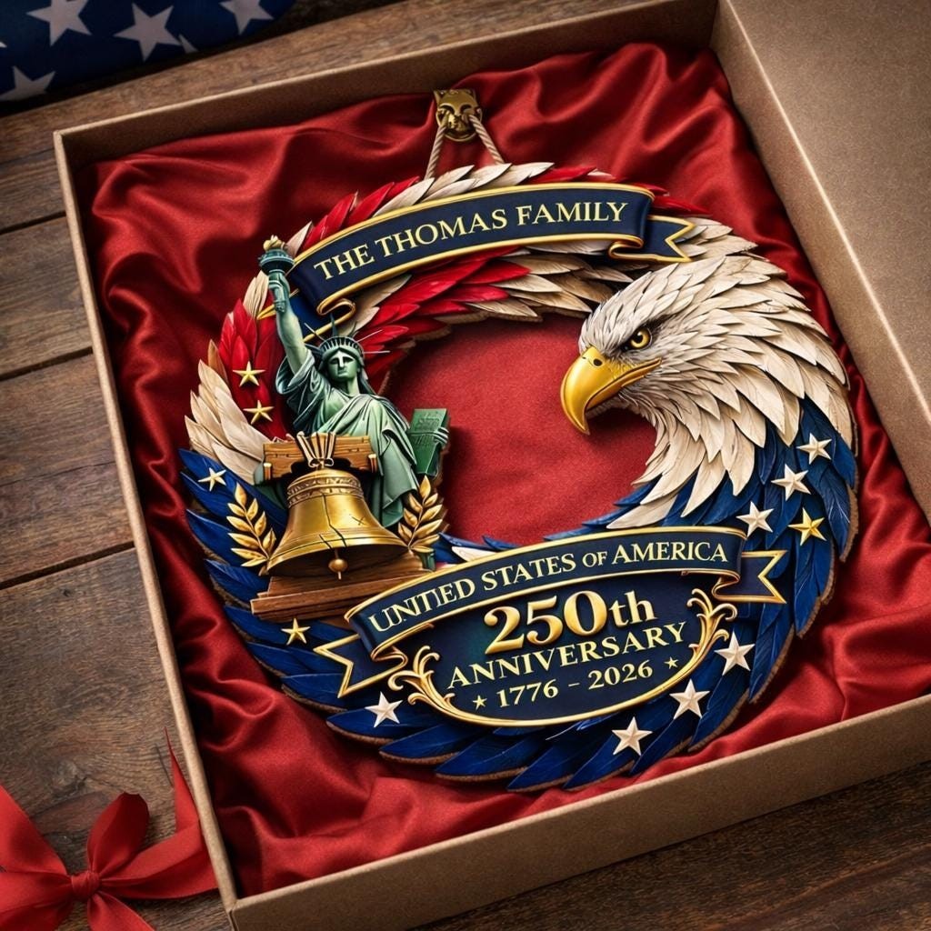 Personalized America 250th Anniversary Wood Wreath, Semiquincentennial 1776-2026
