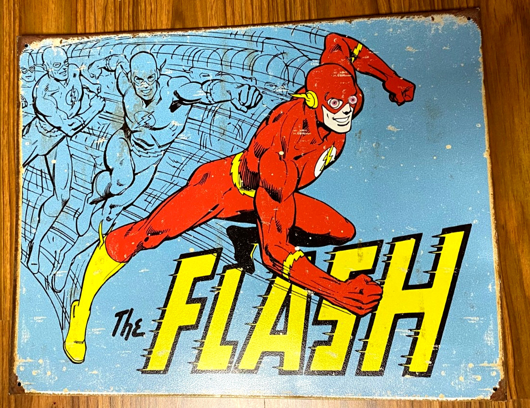 The Flash Vintage Look 12.5″ x 16″ Metal Metallic TIN Wall Sign Comics Poster