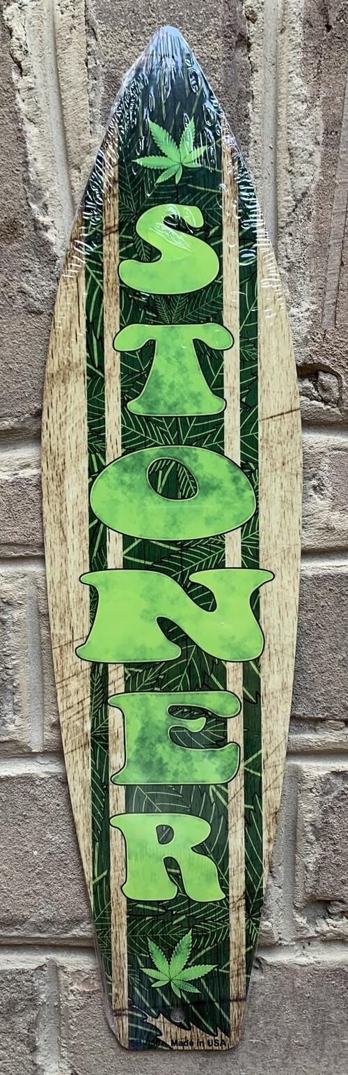 Stoner Marijuana Metal Surfboard Sign 17″ x 4.5″ ↔ Man Cave Weed Fun 420 Decor