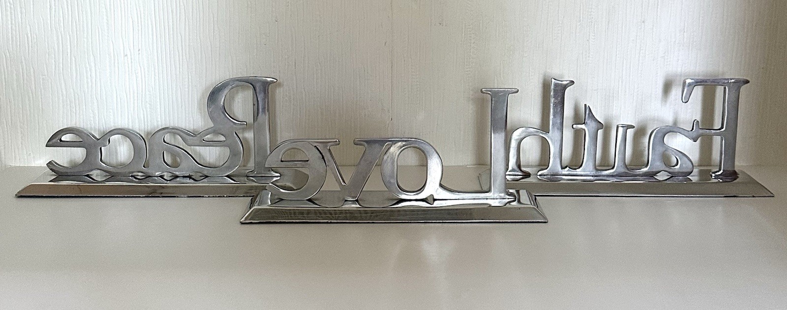 Silver Tone Metal 3D Freestanding Letters Love Peace Faith 3Piece Word Decor Set
