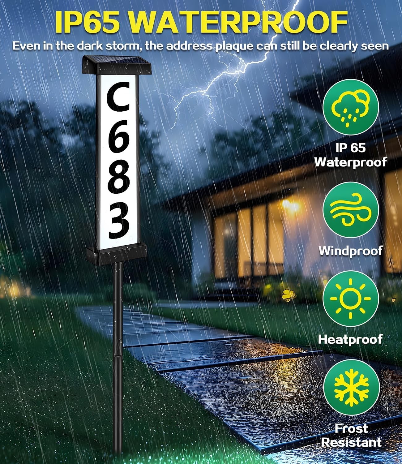 Solar Address Sign, Dual-Sided House Numbers for Outside Waterproof, 3 Colors…