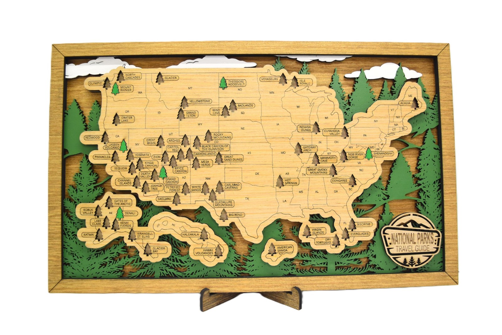 Handmade Wood National Parks Travel Map