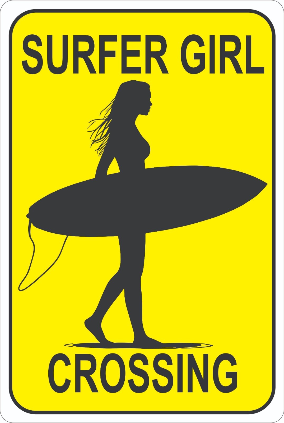 Surfer Girl Crossing Sign, Beach Decor, Surfboard Silhouette, Surf Lover Gift