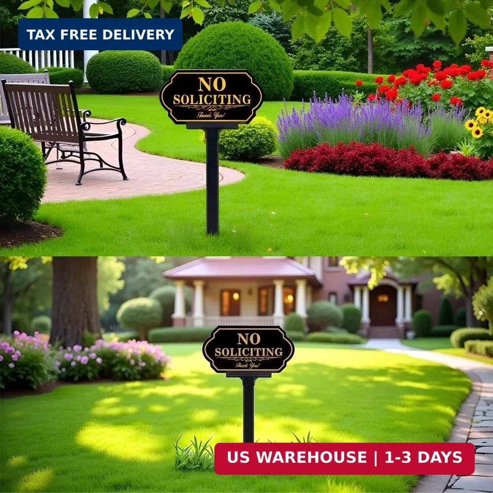 No Soliciting Yard Sign Aluminum 14×7 Stake 36 Inch Do Not Knock Lawn Sign
