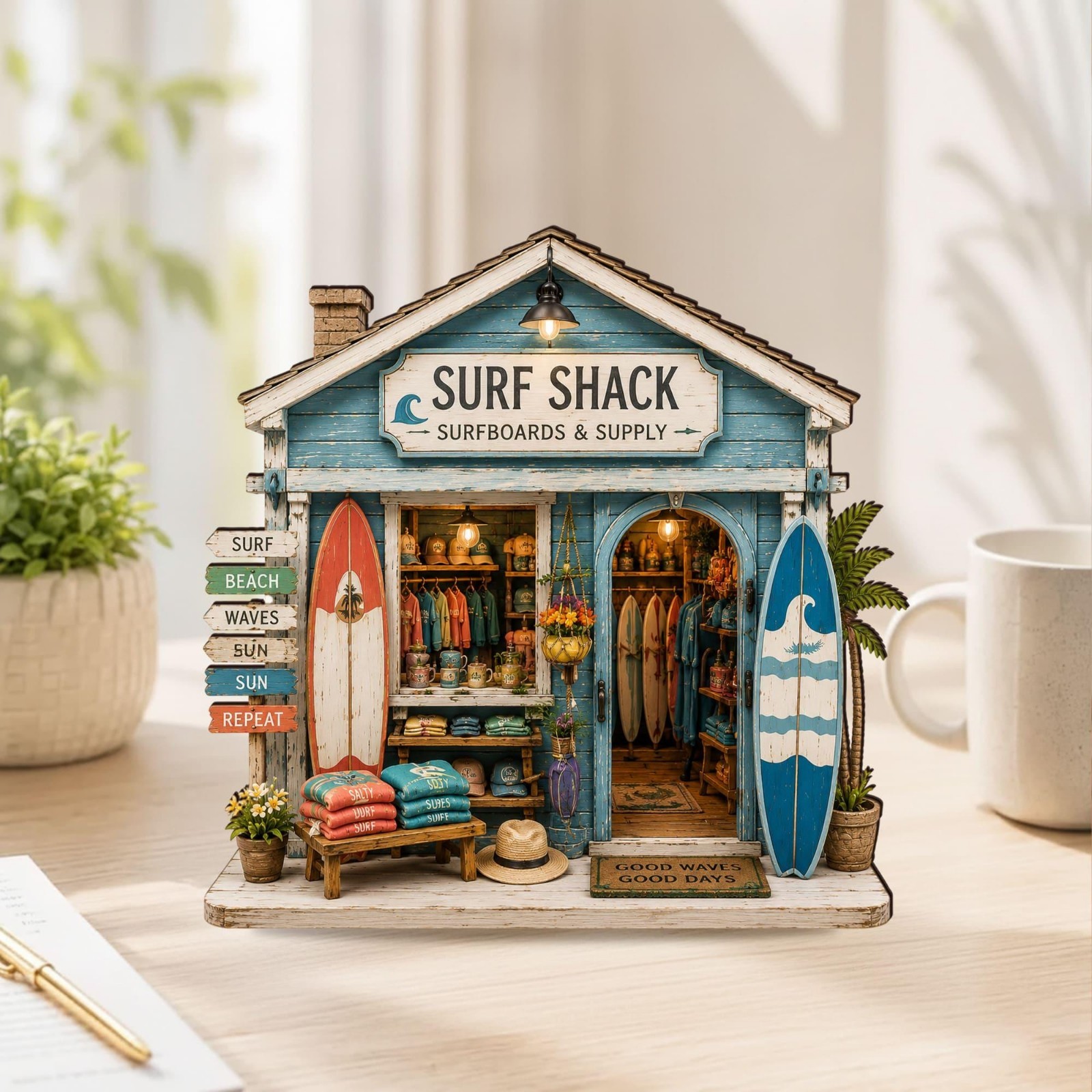 Personalized Surf Shop Wooden Block Coastal Surf Shack Decor Beach House Gift
