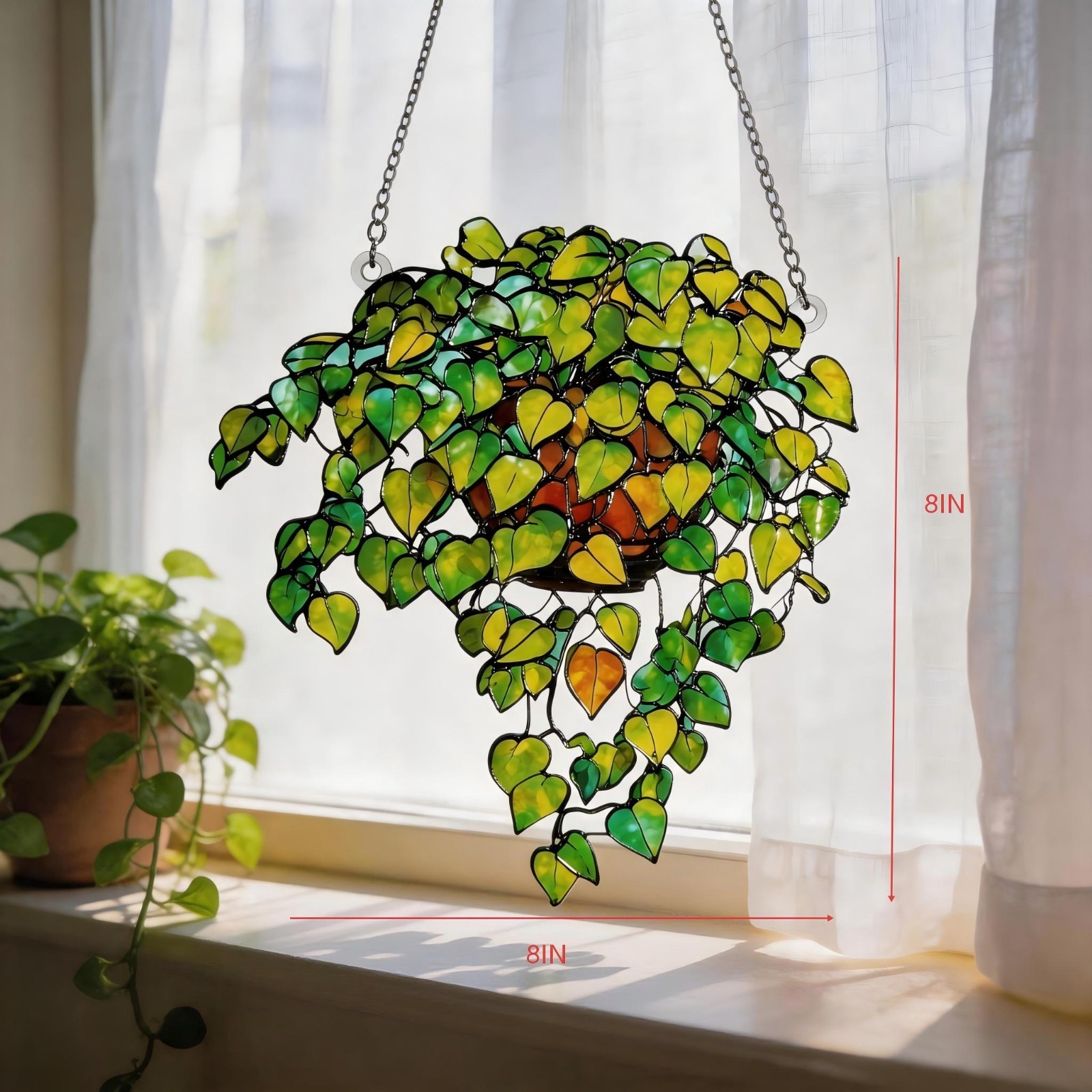 Hanging Plant Suncatcher, Green Leaf Window Decor, Ivy Plant