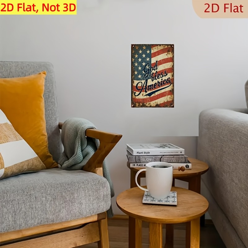 Classic God Bless America Metal Sign US Flag Farmhouse Porch Wall Decor Plaque