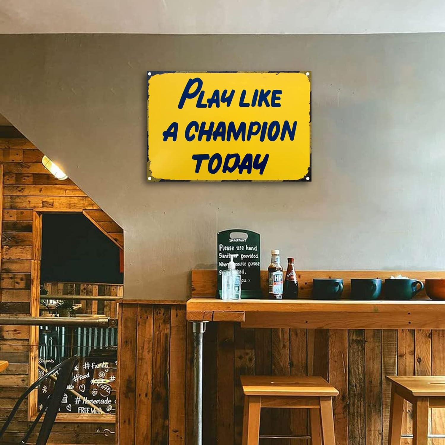 Play like a Champion Today Sign – Play Sign Inspirational Classic Metal for Bar