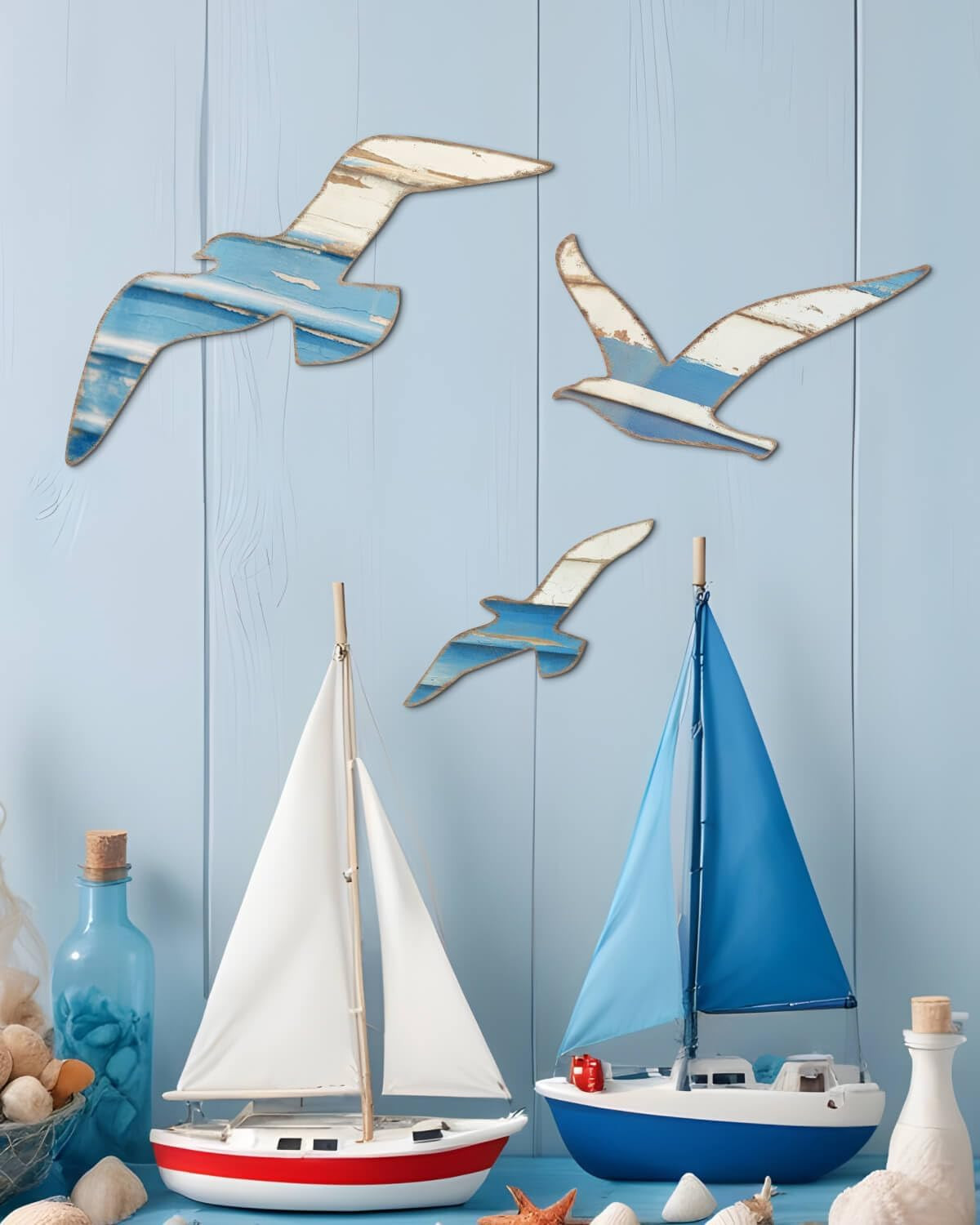 3Pcs Wood Nautical Decor Seagull Wall Decor Nautical Coastal Theme Wall Art Adhe