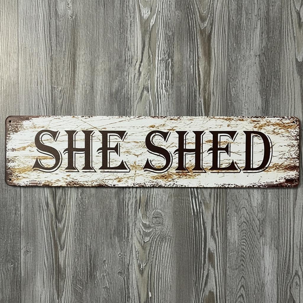 She Shed 18 x 4 Metal Vintage Novelty Metal Sign Made In USA New!