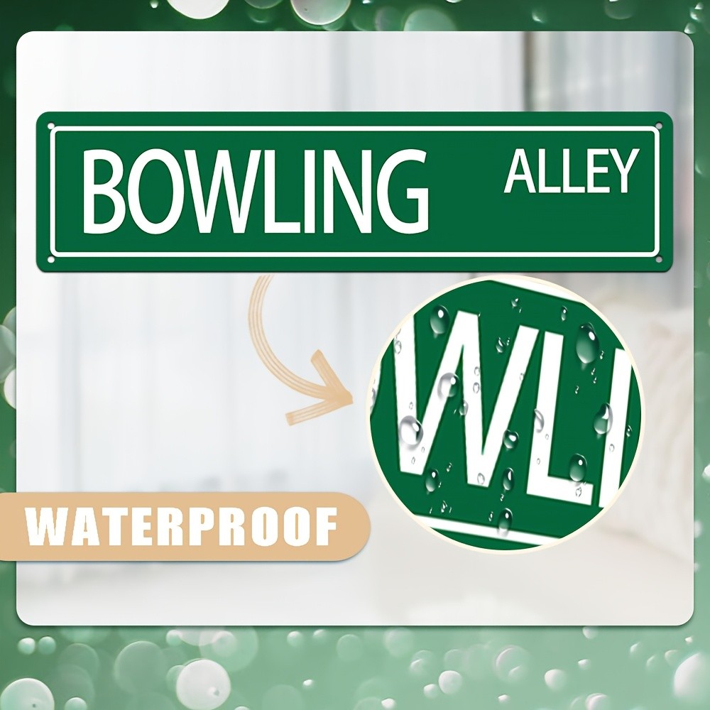 Vintage Aluminum Bowling Sign 10x40cm Green White 2D Flat