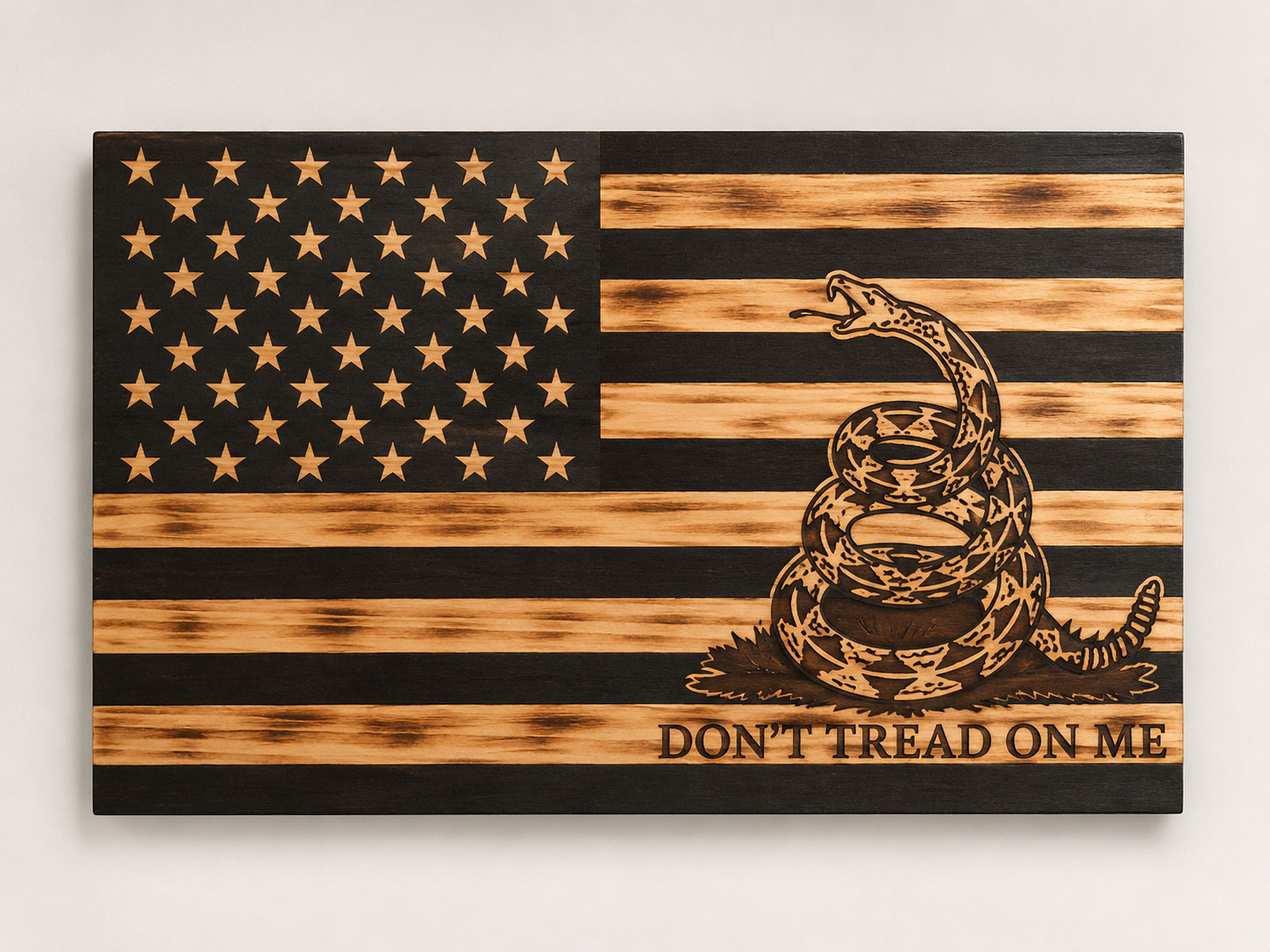Don’t Tread On Me Wood Flag, Gadsden Snake American Flag Wall Sign, 28×16 Inches