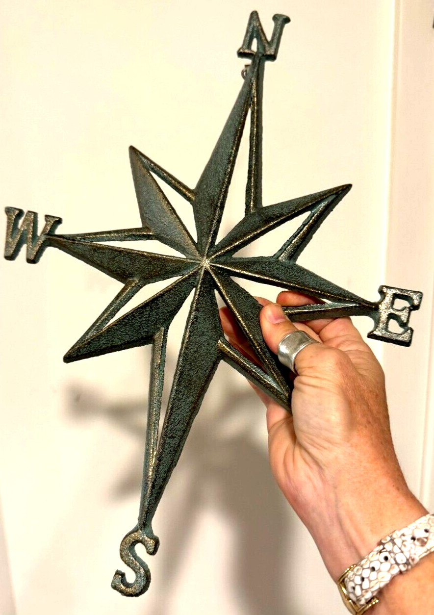 Rustic Cast Iron Rose Compass Nautical Beach House Wall Art/Outdoor Garden Decor