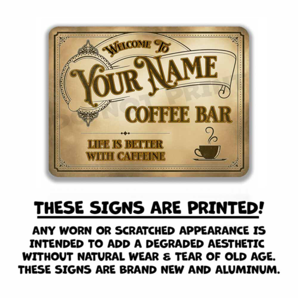 Personalize Coffee Bar Sign Vintage Old Light Café Metal Sign Coffee 4X6 or 8X12