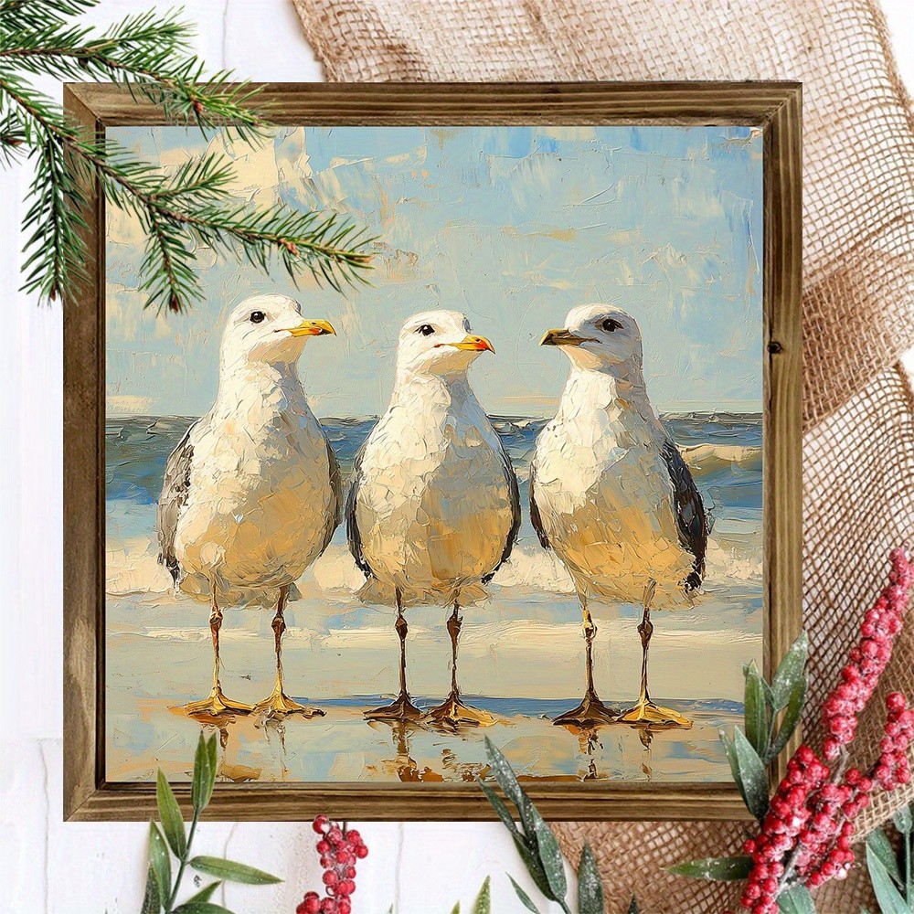 2D Bohemian Seagull Wooden Framed Wall Decor Coastal Beach Art Housewarming Gift
