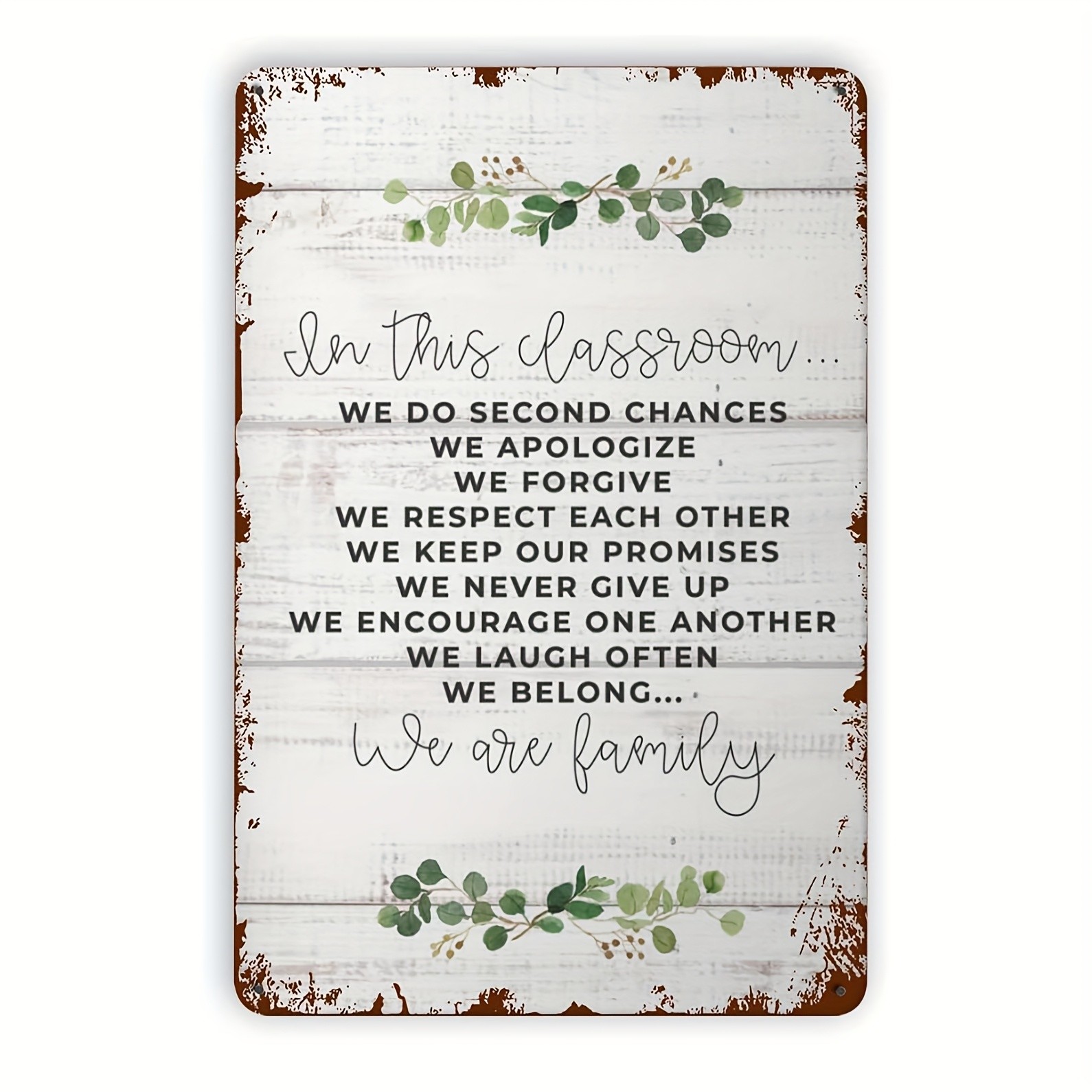 Vintage Metal Wall Art Sign 8×12 Distressed White Brown
