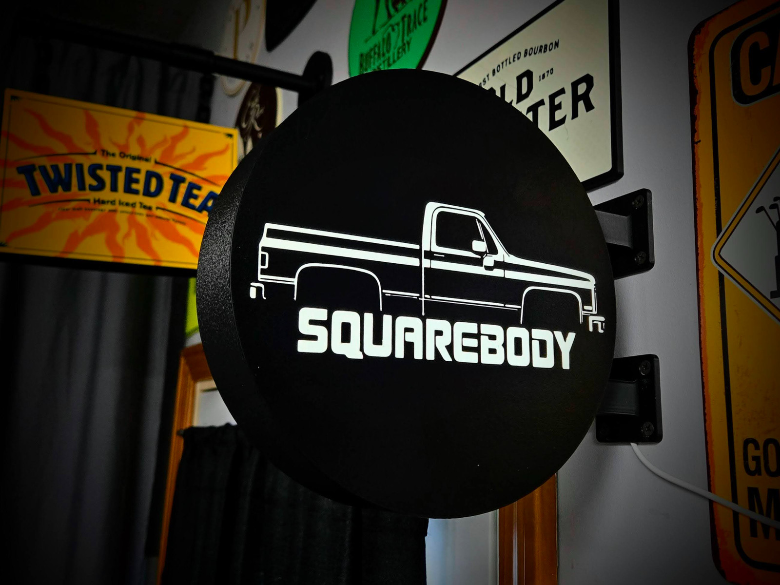 Squarebody Chevy LED Lightbox Sign 3D Printed Round Wall Mount Man Cave