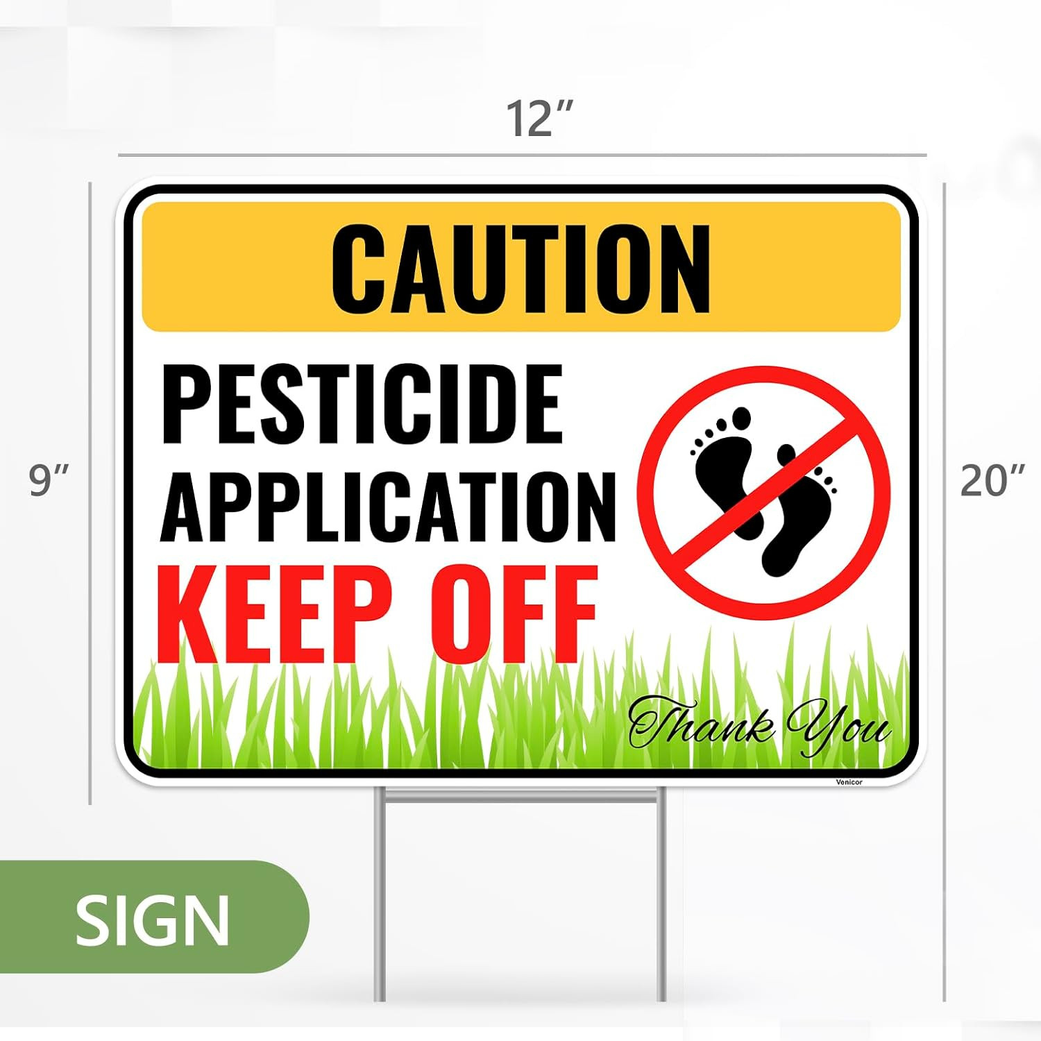 2PC Pesticide Sign with Metal Stakes, 12″X9″ – Corrugated Plastic – Pesticide Fl