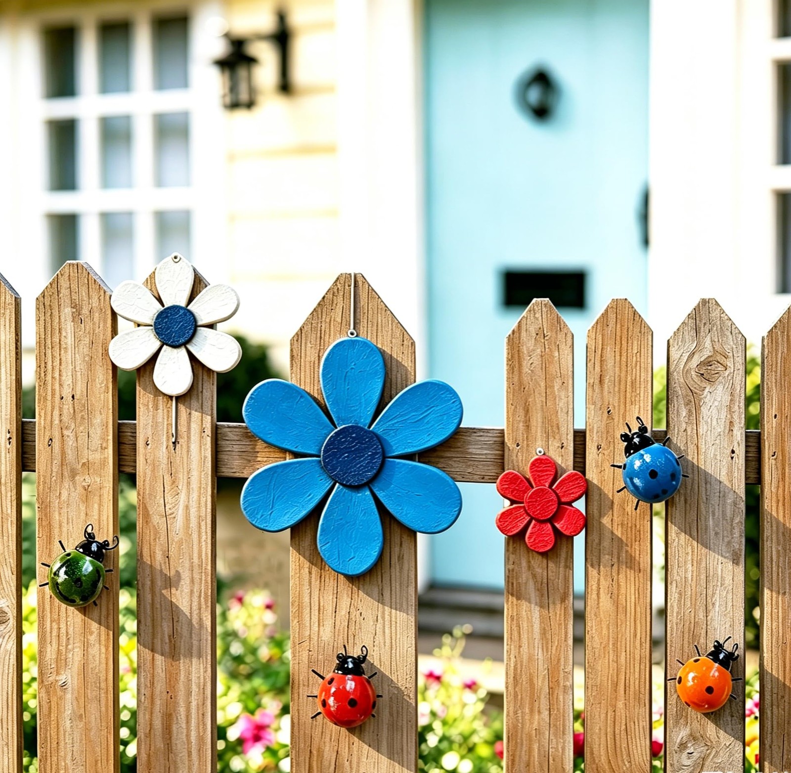 Metal Garden Wall Art Set of 4 Cute Ladybug Outdoor Sculptures
