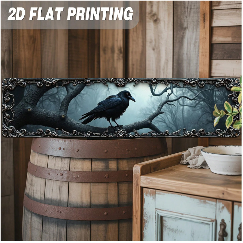Gothic Crow Wall Art Raven Metal Sign Black Forest Decor Halloween Plaque