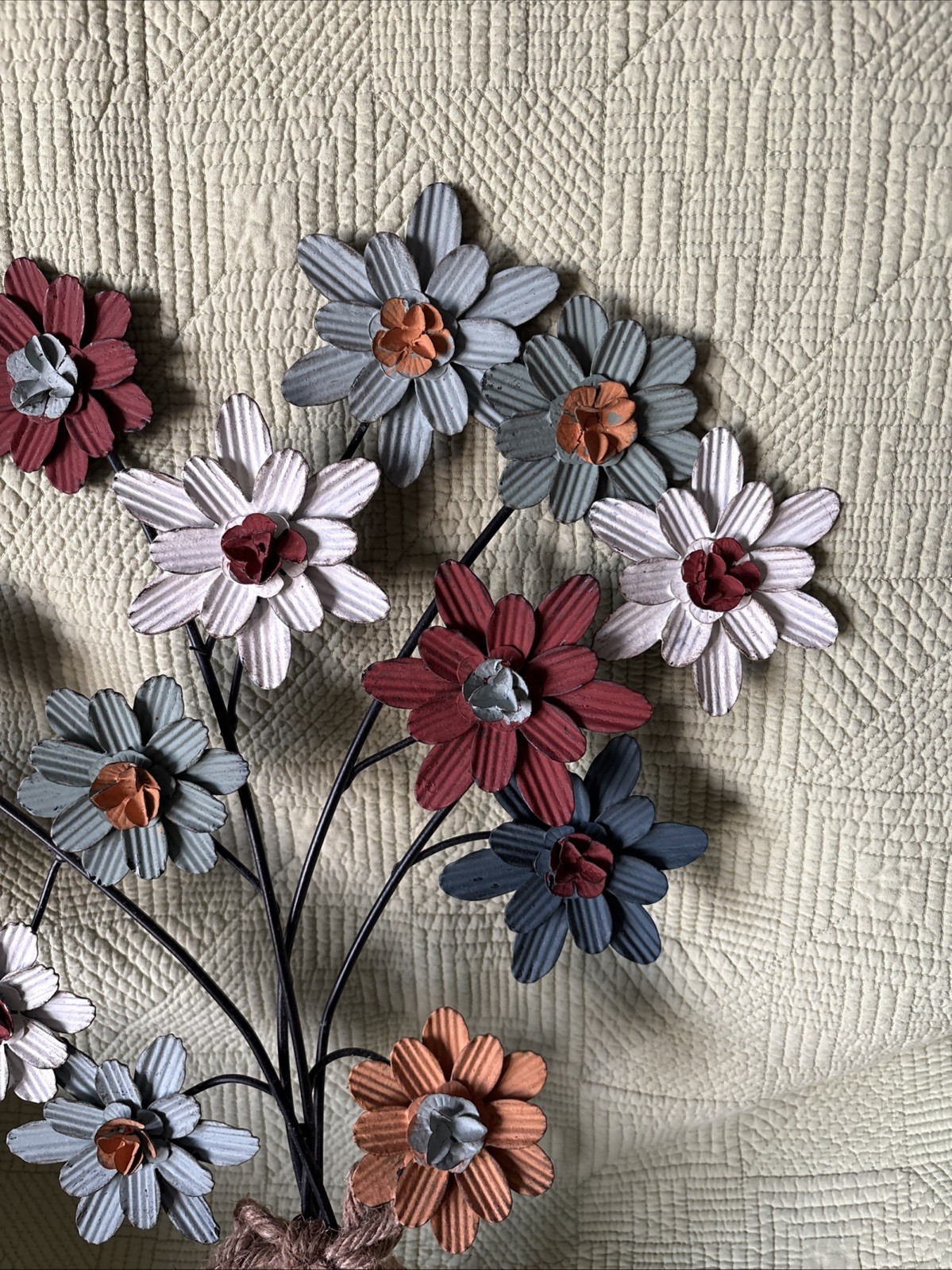 Flower Bouquet Metal Wall Decoration Farmhouse Cottage Core Rope Multicolor 22″H